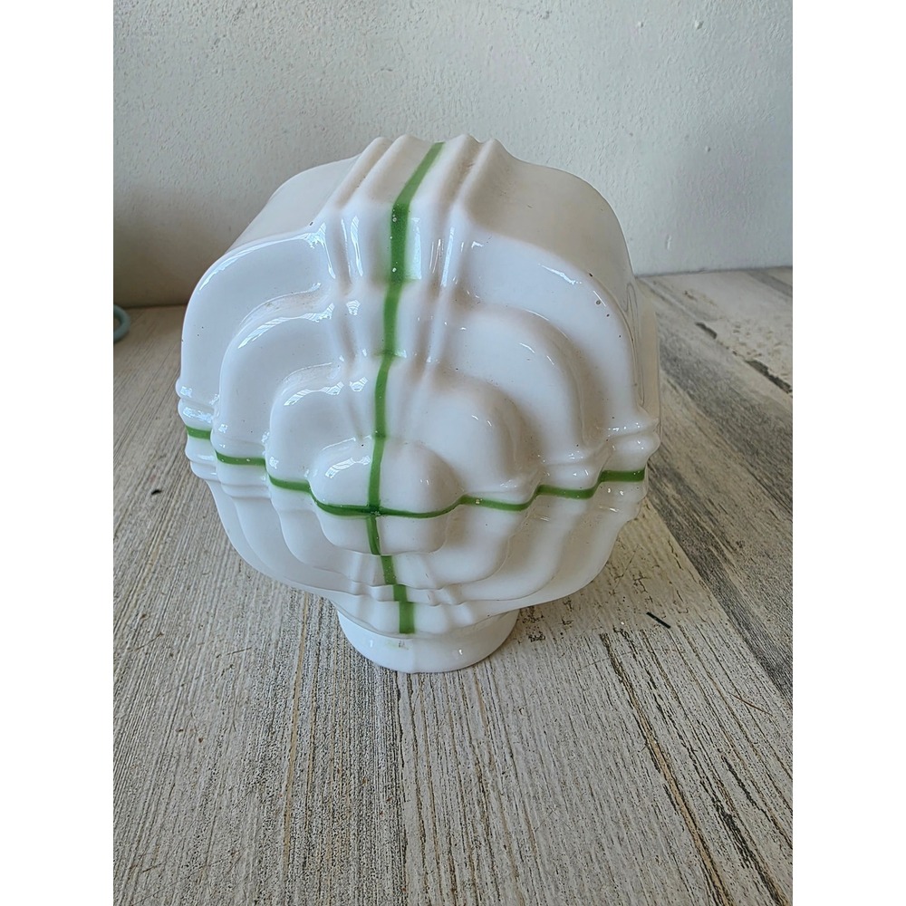 Vintage milk glass green lamp‎ shade White square deco unique